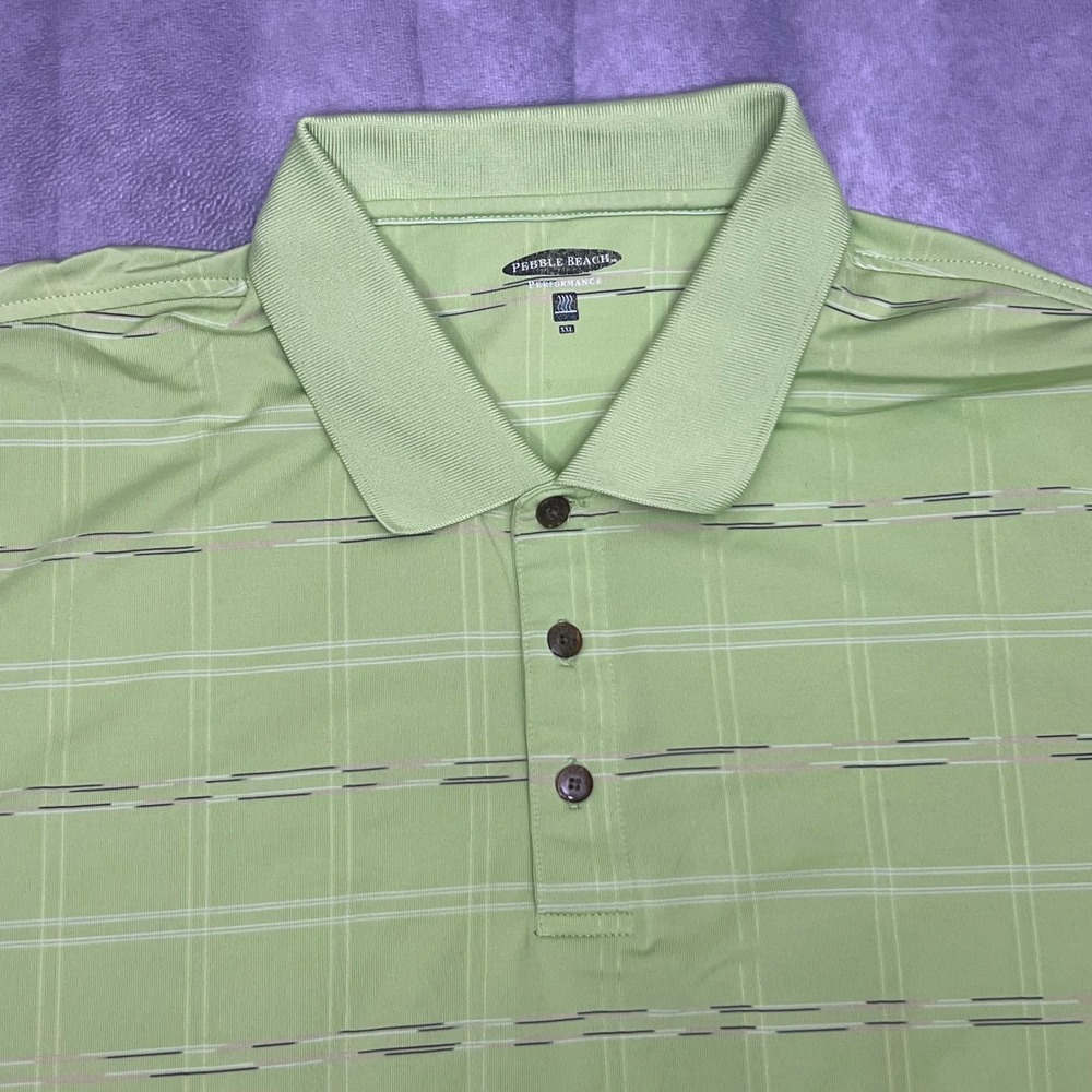 Pebble Beach Polo Shirt Men XXL Green Excellent Performance Grid Stretch Golf